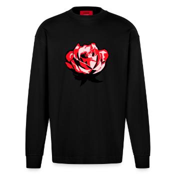 Jolie belle fleur de rose feuille roses romantique - Manches longues bio épais oversize fabriqué en UE - SOLID BLACK - Devant