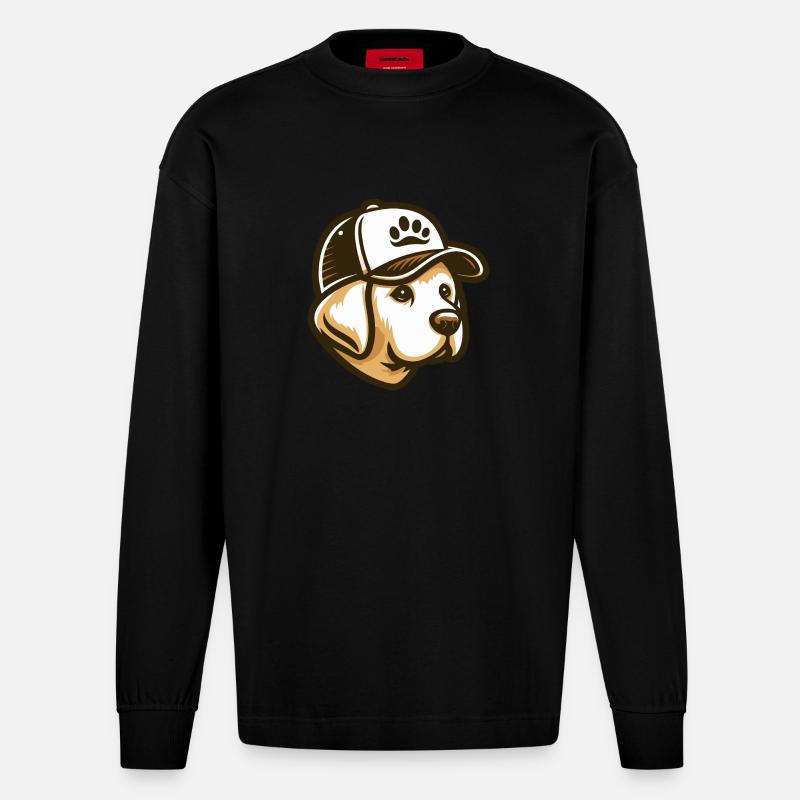 Labradorkopf mit Kappe - Heavyweight Oversized Organic Langarmshirt Made in EU - SOLID BLACK