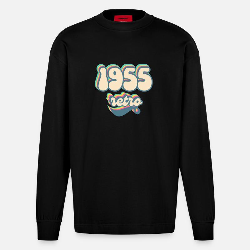 1955 Retro Geschenkidee - Heavyweight Oversized Organic Langarmshirt Made in EU - SOLID BLACK