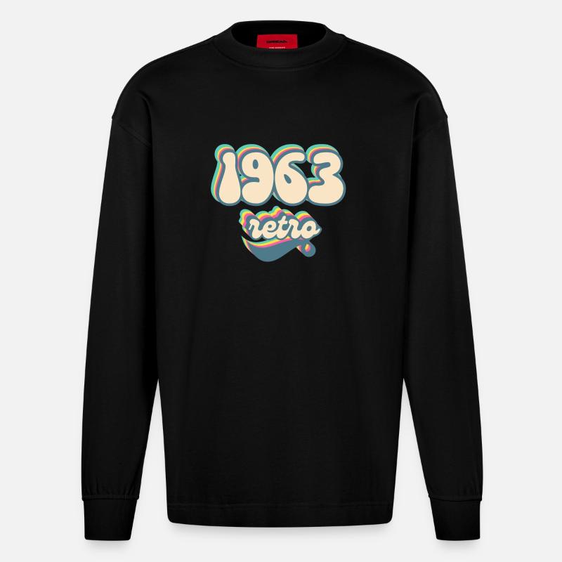 1963 retro idée cadeau - Manches longues bio épais oversize fabriqué en UE - SOLID BLACK