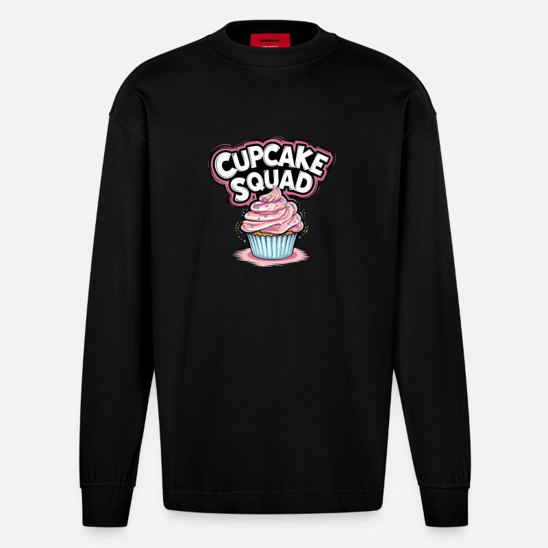 Cupcake Squad Cake Cupcake Muffin - Heavyweight Oversized Organic Langarmshirt Made in EU - SOLID BLACK
