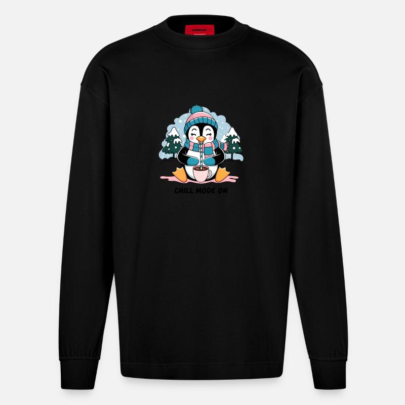 Chill-Modus Ein - Heavyweight Oversized Organic Langarmshirt Made in EU - SOLID BLACK