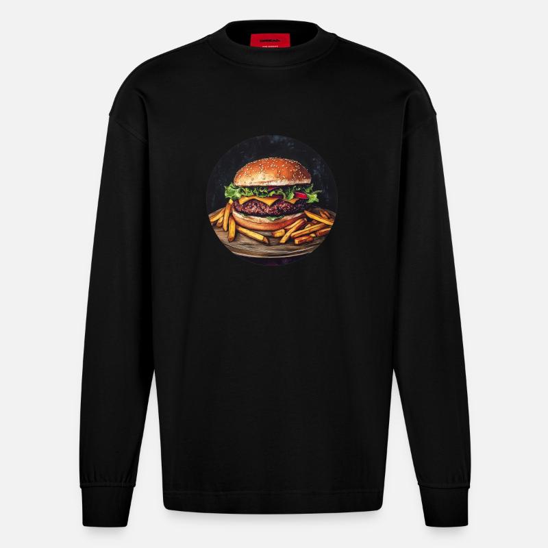 Saftiger Burger mit knusprigen Pommes - Heavyweight Oversized Organic Langarmshirt Made in EU - SOLID BLACK