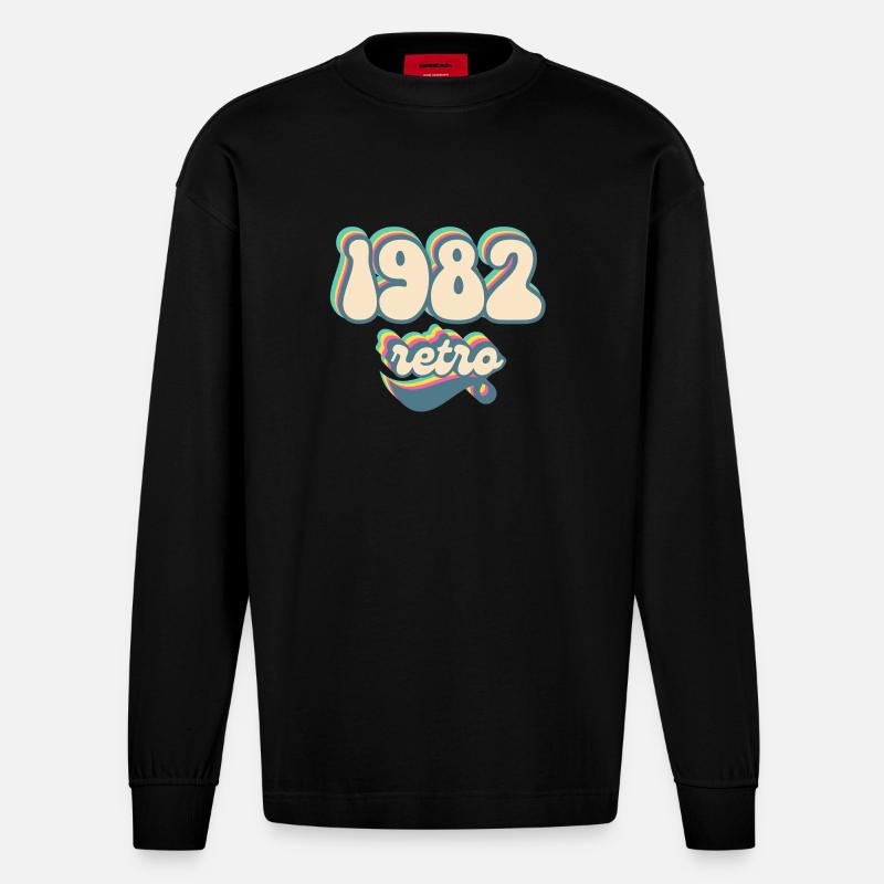 1982 Retro Geschenkidee - Heavyweight Oversized Organic Langarmshirt Made in EU - SOLID BLACK