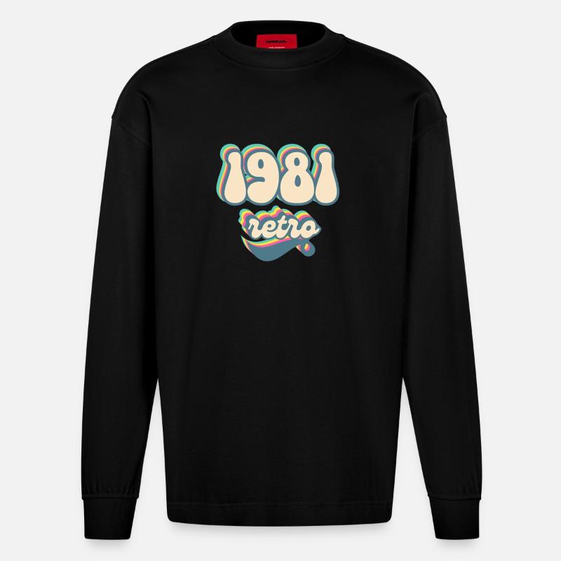 1981 retro idée cadeau - Manches longues bio épais oversize fabriqué en UE - SOLID BLACK