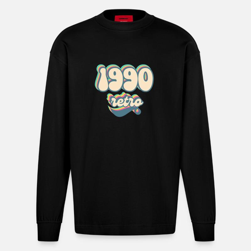 1990 retro idée cadeau - Manches longues bio épais oversize fabriqué en UE - SOLID BLACK