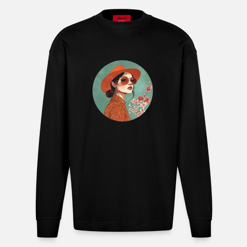 Stilvolle Eleganz: Zeitloser Boho-Chic! - Heavyweight Oversized Organic Langarmshirt Made in EU - SOLID BLACK