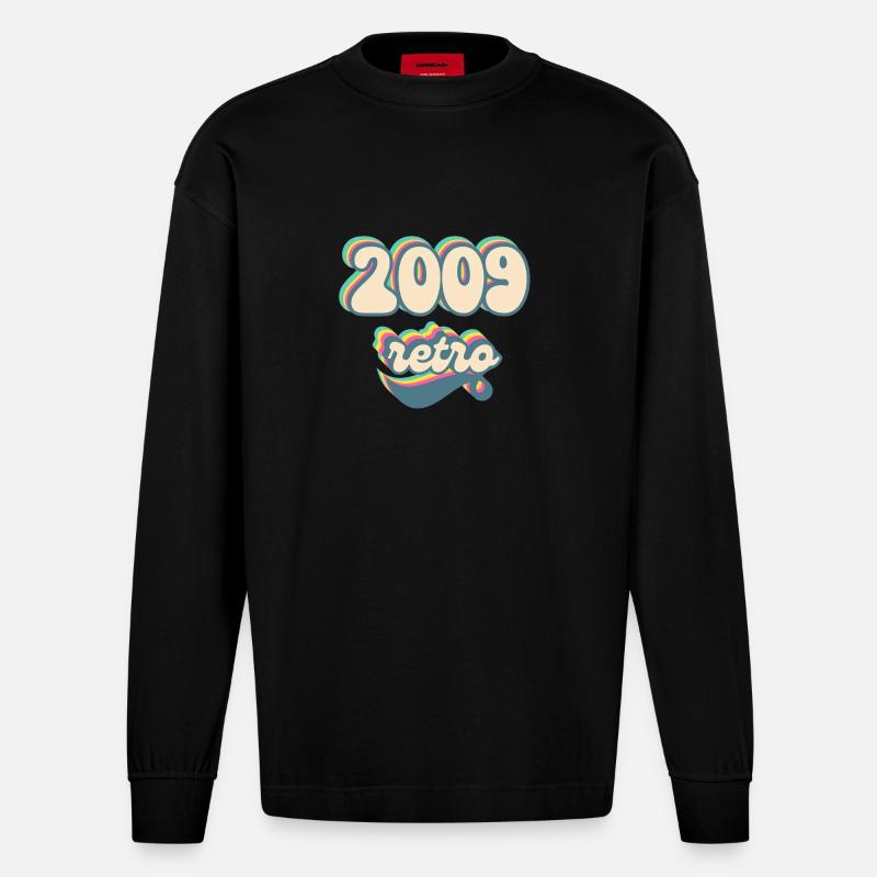 2009 Retro Geschenkidee - Heavyweight Oversized Organic Langarmshirt Made in EU - SOLID BLACK