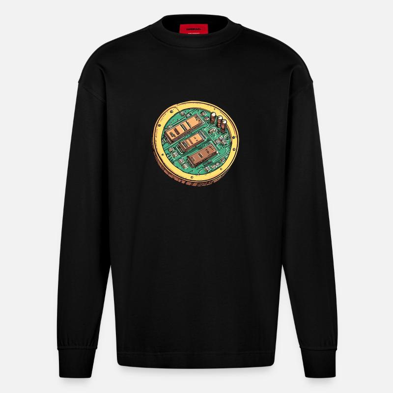 Tech-Kern: Herzstück der Zukunft! - Heavyweight Oversized Organic Langarmshirt Made in EU - SOLID BLACK