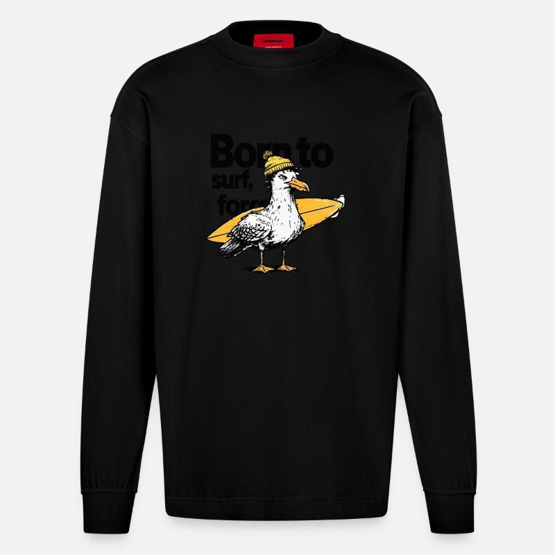 Surfen Möwe mit Einstellung - Heavyweight Oversized Organic Langarmshirt Made in EU - SOLID BLACK
