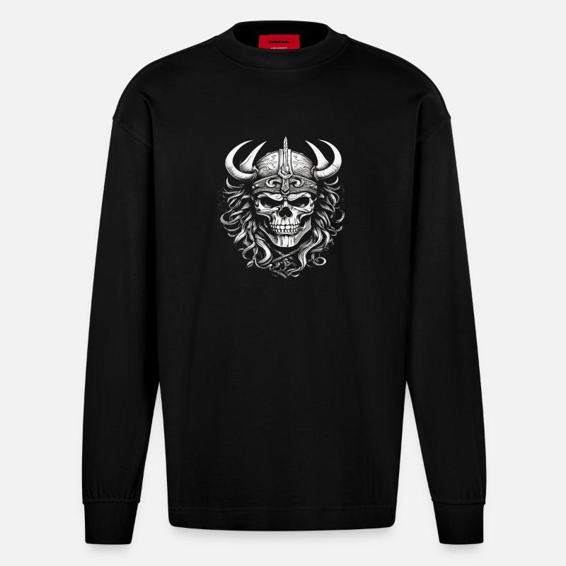 Wikinger Schädel - Heavyweight Oversized Organic Langarmshirt Made in EU - SOLID BLACK