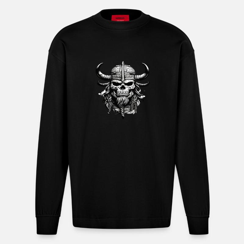 Wikinger Schädel - Heavyweight Oversized Organic Langarmshirt Made in EU - SOLID BLACK