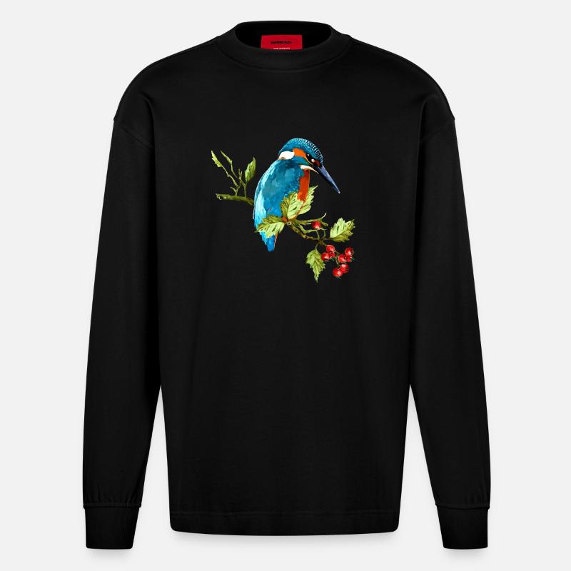 Bunter Vogel - Heavyweight Oversized Organic Langarmshirt Made in EU - SOLID BLACK