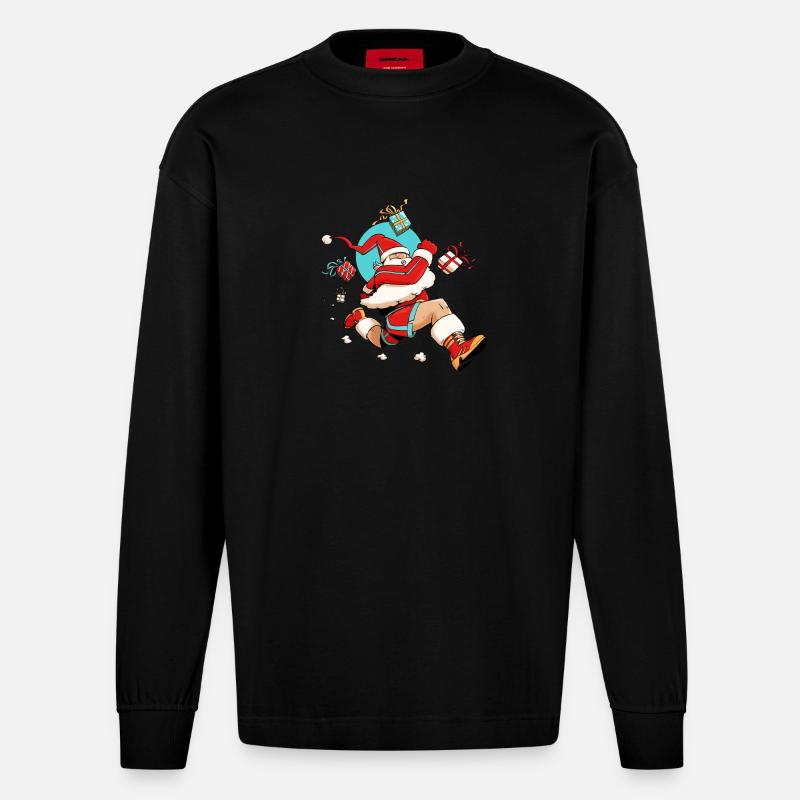 Läufer Weihnachtsmann - Heavyweight Oversized Organic Langarmshirt Made in EU - SOLID BLACK