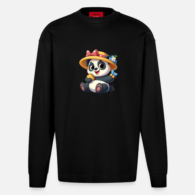 Panda 2 - Heavyweight Oversized Organic Langarmshirt Made in EU - SOLID BLACK