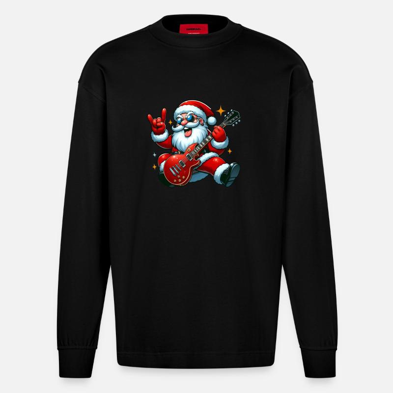 santa rock 7 - Manches longues bio épais oversize fabriqué en UE - SOLID BLACK