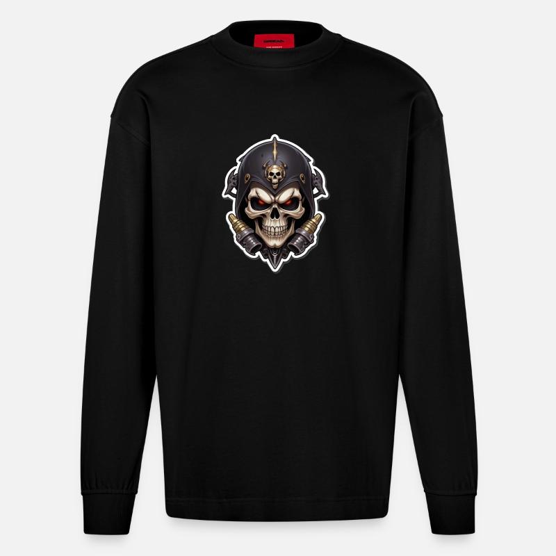 Totenkopf Skull - Heavyweight Oversized Organic Langarmshirt Made in EU - SOLID BLACK