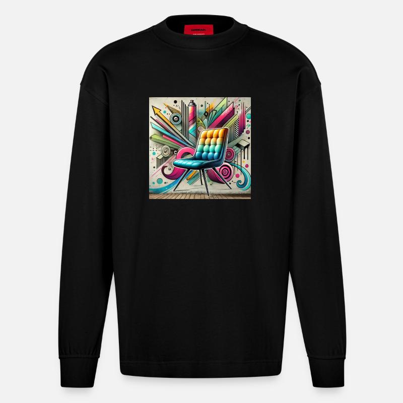 Stuhl Graffiti Möbelverkäufer - Heavyweight Oversized Organic Langarmshirt Made in EU - SOLID BLACK