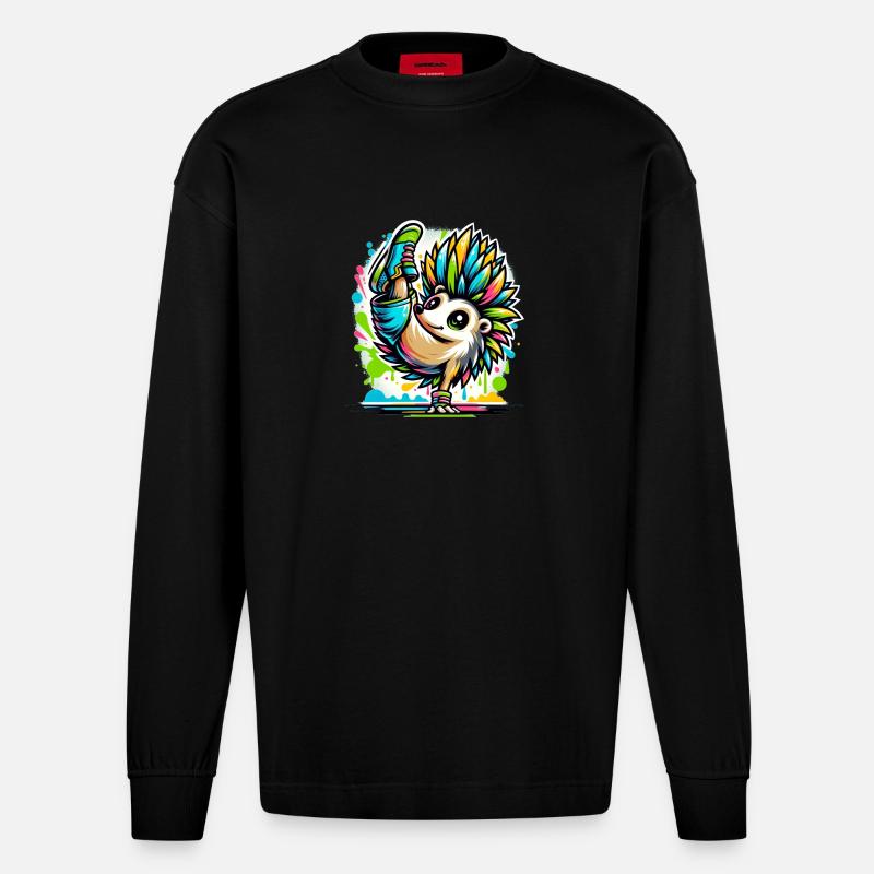 Hérisson Cool Breakdance Danse - Manches longues bio épais oversize fabriqué en UE - SOLID BLACK