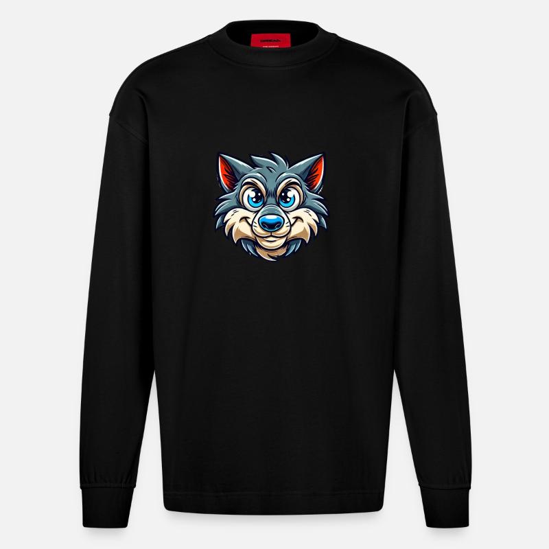 Wolf Comic - Heavyweight Oversized Organic Longsleeve Shirt Made in EU - SOLID BLACK
