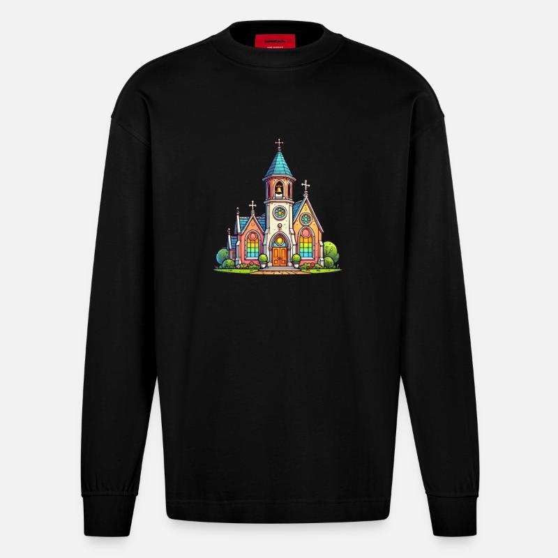 Kirche - Heavyweight Oversized Organic Langarmshirt Made in EU - SOLID BLACK