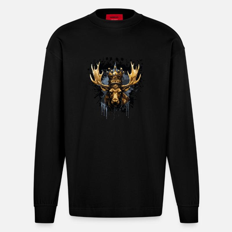 Couronne d’orignal - Manches longues bio épais oversize fabriqué en UE - SOLID BLACK