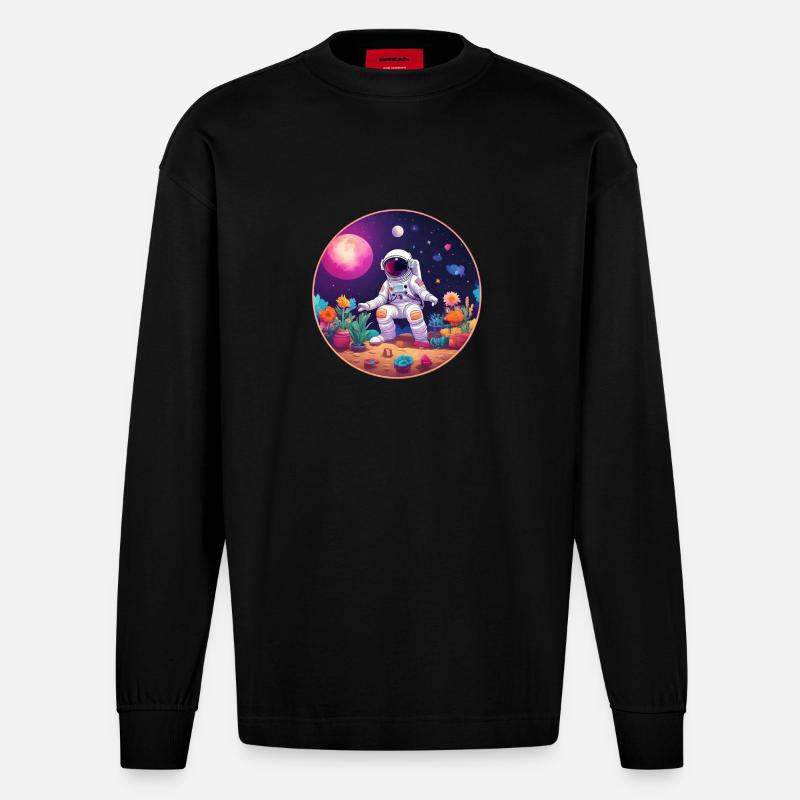 Gärtnernder Astronaut - Heavyweight Oversized Organic Langarmshirt Made in EU - SOLID BLACK