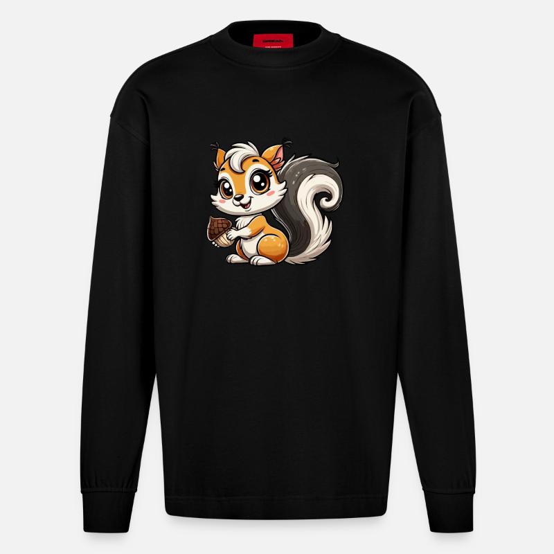 Mädchen Eichhörnchen - Heavyweight Oversized Organic Langarmshirt Made in EU - SOLID BLACK