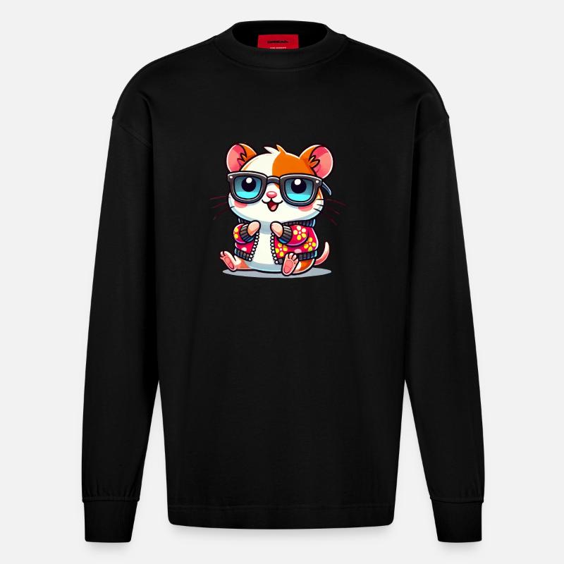 hamster comic cool - Heavyweight Oversized Organic Longsleeve Shirt Made in EU - SOLID BLACK