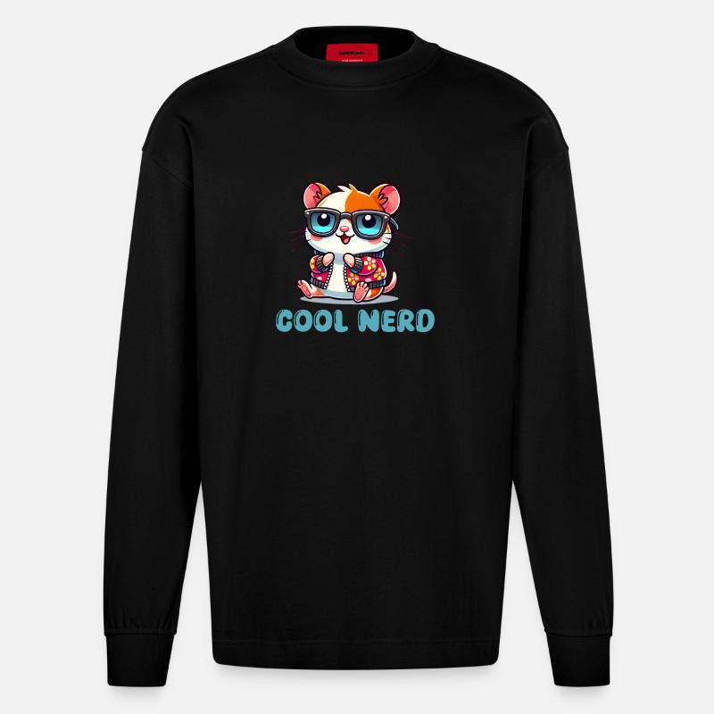 hamster comic cool nerd - Heavyweight Oversized Organic Langarmshirt Made in EU - SOLID BLACK