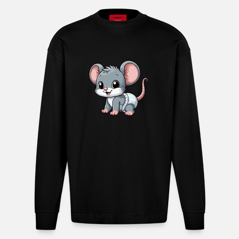 Baby mouse with diaper - Heavyweight Oversized Organic Longsleeve Shirt Made in EU - SOLID BLACK