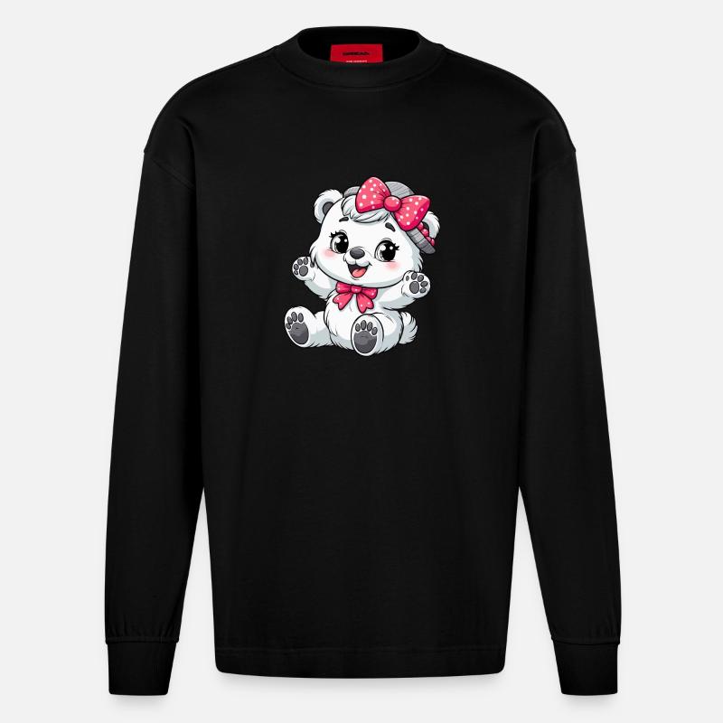 Kleinkind Eisbär Mädchen - Heavyweight Oversized Organic Langarmshirt Made in EU - SOLID BLACK