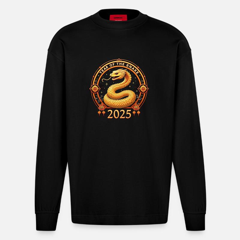 Chine heureuse - Serpent 2025 - Manches longues bio épais oversize fabriqué en UE - SOLID BLACK