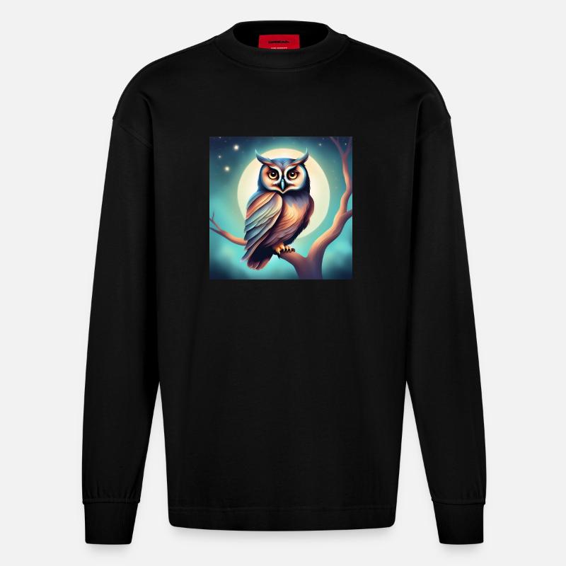 Eule träumerisch Gothic Geschenkidee Nacht - Heavyweight Oversized Organic Langarmshirt Made in EU - SOLID BLACK