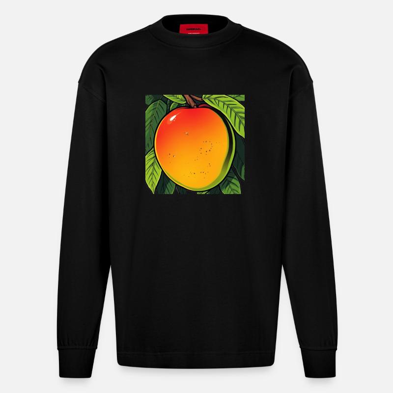 Mango auf einem Baum - Heavyweight Oversized Organic Langarmshirt Made in EU - SOLID BLACK