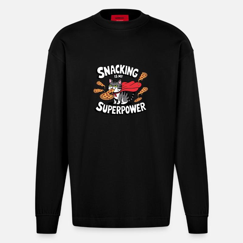 Snacking is my Superpower - Heavyweight Oversized Organic Langarmshirt Made in EU - SOLID BLACK