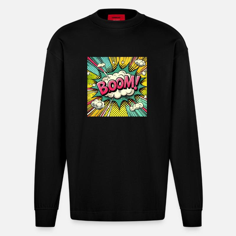 DRÖHNEN! - Comic-Explosion - Heavyweight Oversized Organic Langarmshirt Made in EU - SOLID BLACK