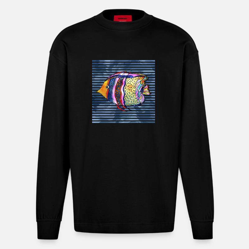 Fisch - Heavyweight Oversized Organic Langarmshirt Made in EU - SOLID BLACK