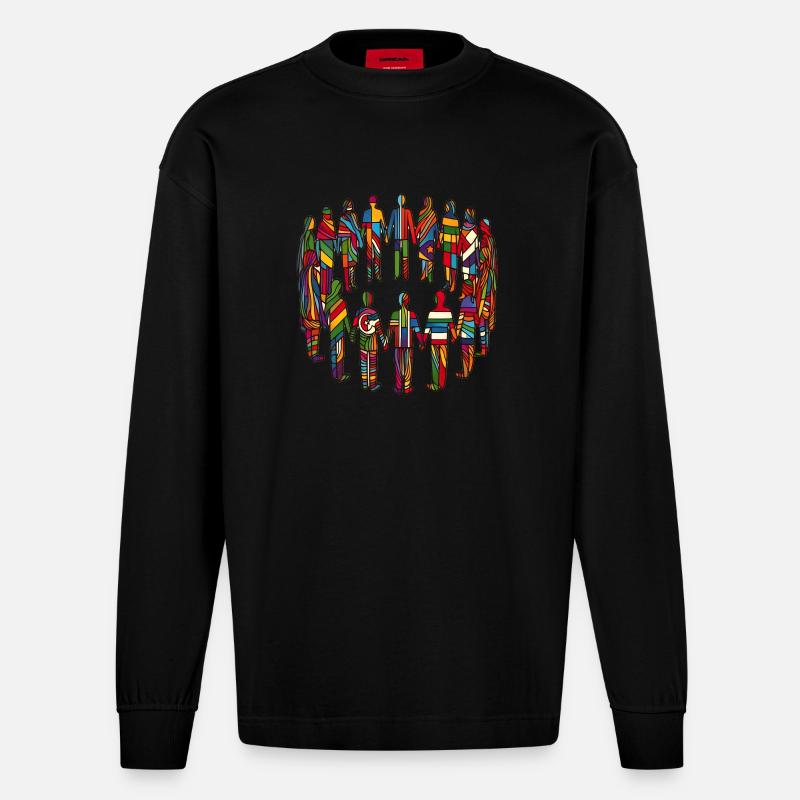 Unity in Diversity – Gemeinsam stark - Heavyweight Oversized Organic Langarmshirt Made in EU - SOLID BLACK