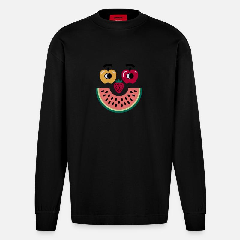Frucht Gesicht - Heavyweight Oversized Organic Langarmshirt Made in EU - SOLID BLACK
