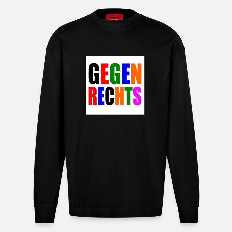 Gegen rechts - Heavyweight Oversized Organic Langarmshirt Made in EU - SOLID BLACK