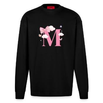 Lettre m rose nuages - Manches longues bio épais oversize fabriqué en UE - SOLID BLACK - Devant