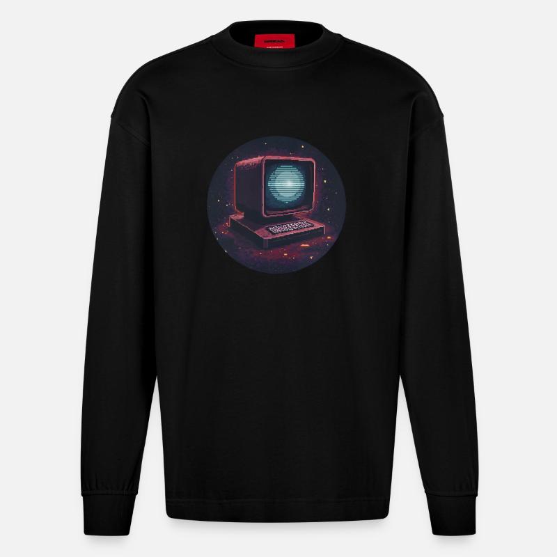 Pixel-Computer - Heavyweight Oversized Organic Langarmshirt Made in EU - SOLID BLACK