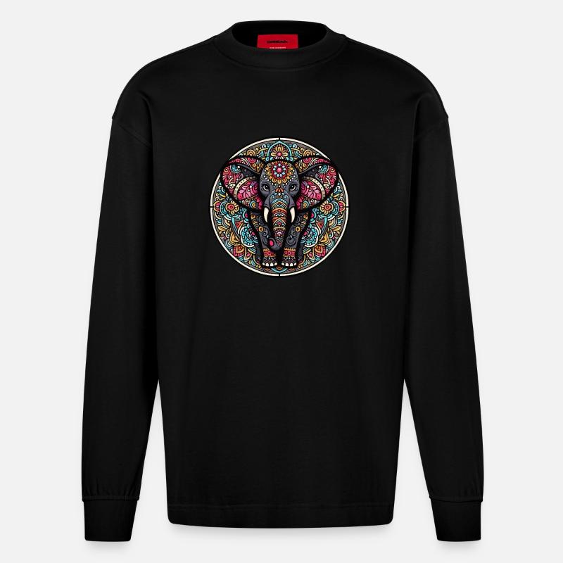 Indian mantra elephant - Heavyweight Oversized Organic Longsleeve Shirt Made in EU - SOLID BLACK