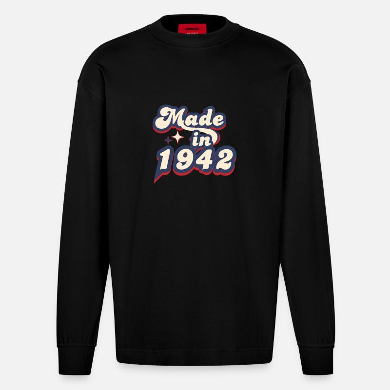 Made in 1942 retro - Manches longues bio épais oversize fabriqué en UE - SOLID BLACK