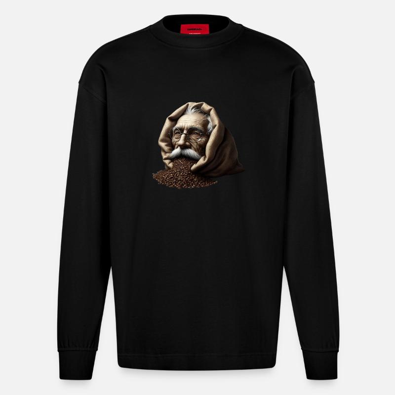 Mann in Kaffeebohnen - Heavyweight Oversized Organic Langarmshirt Made in EU - SOLID BLACK