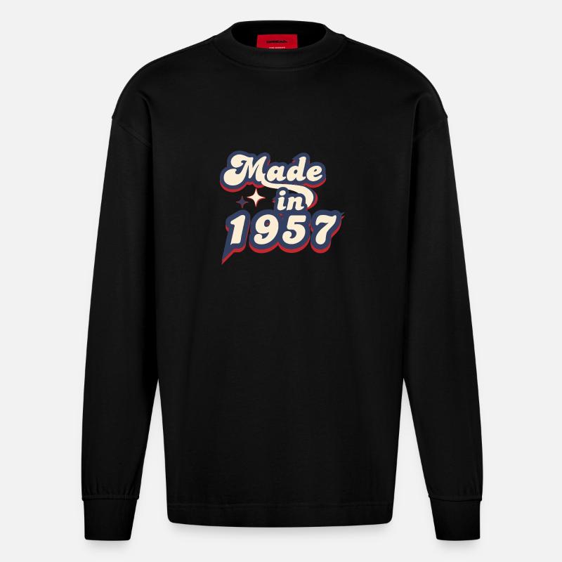 Made in 1957 retro - Manches longues bio épais oversize fabriqué en UE - SOLID BLACK