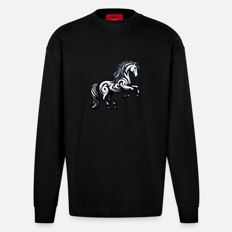 Reiter, Bewunderer von Rittern. - Heavyweight Oversized Organic Langarmshirt Made in EU - SOLID BLACK