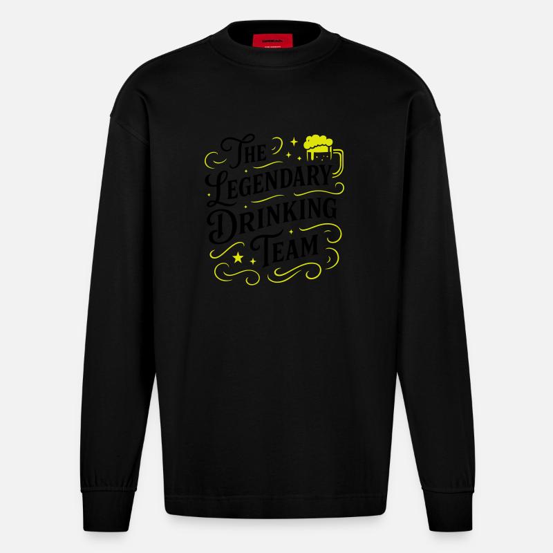 Drinking Team Spruch - Heavyweight Oversized Organic Langarmshirt Made in EU - SOLID BLACK
