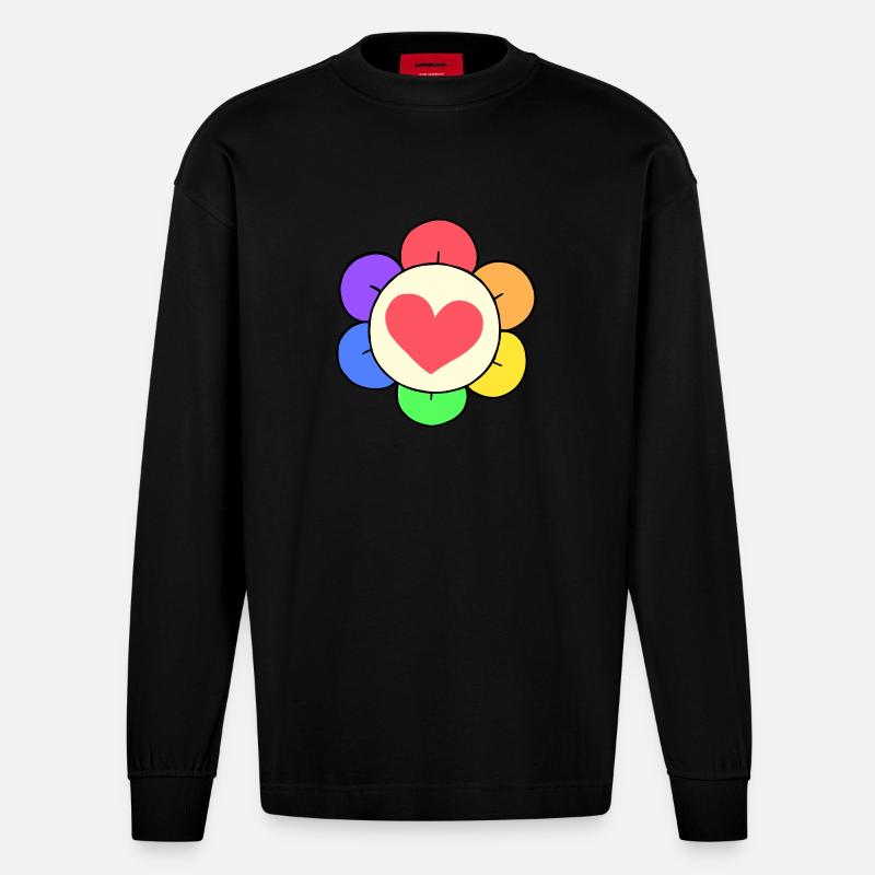Dandy Regenbogenblume - Heavyweight Oversized Organic Langarmshirt Made in EU - SOLID BLACK